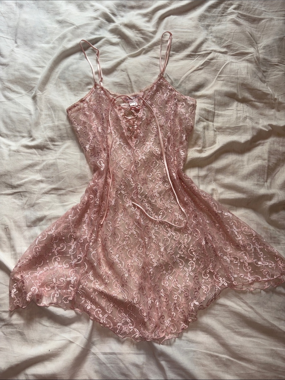 La Vie En Rose Dusty Pink Lace slip dress nightgown M coquette fairy y2k
